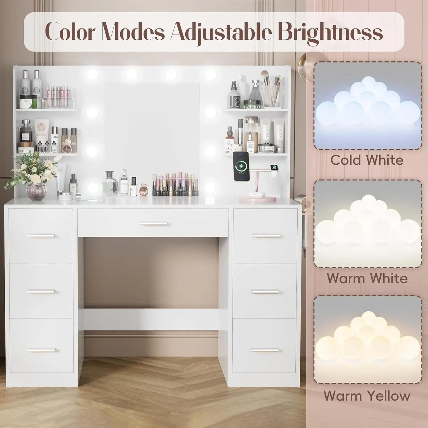 {{Pink Illuminated Vanity Desk With Premium LED Mirror}} {{Product vendor}}