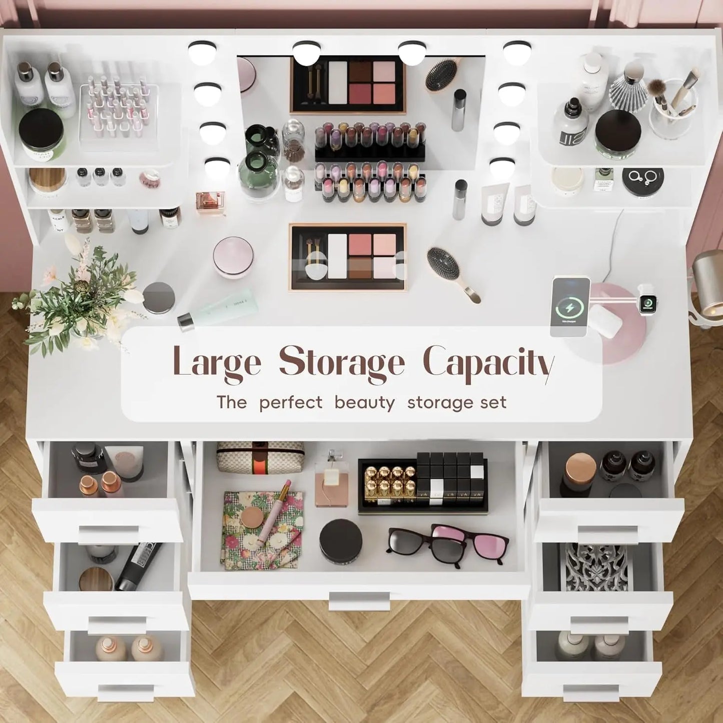 {{Pink Illuminated Vanity Desk With Premium LED  Mirror}} {{Product vendor}}