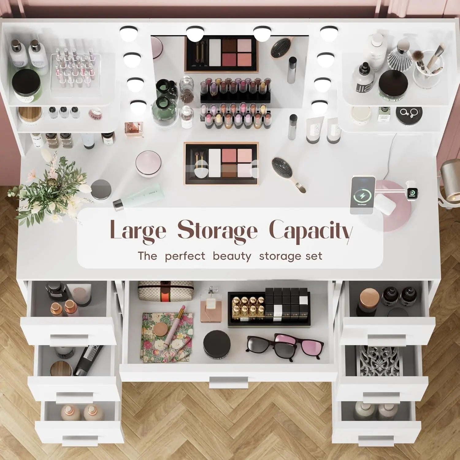 {{Pink Illuminated Vanity Desk With Premium LED  Mirror}} {{Product vendor}}