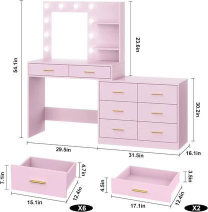 {{Pink Illuminated Vanity Desk With Premium LED  Mirror}} {{Product vendor}}