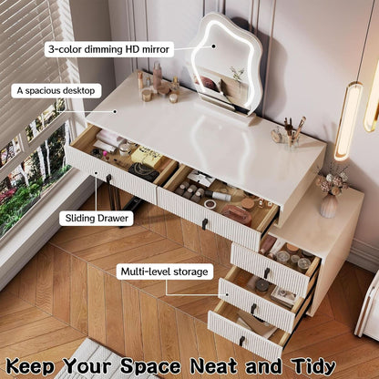Compact Vanity Desk With Illuminated Mirror Drawers
