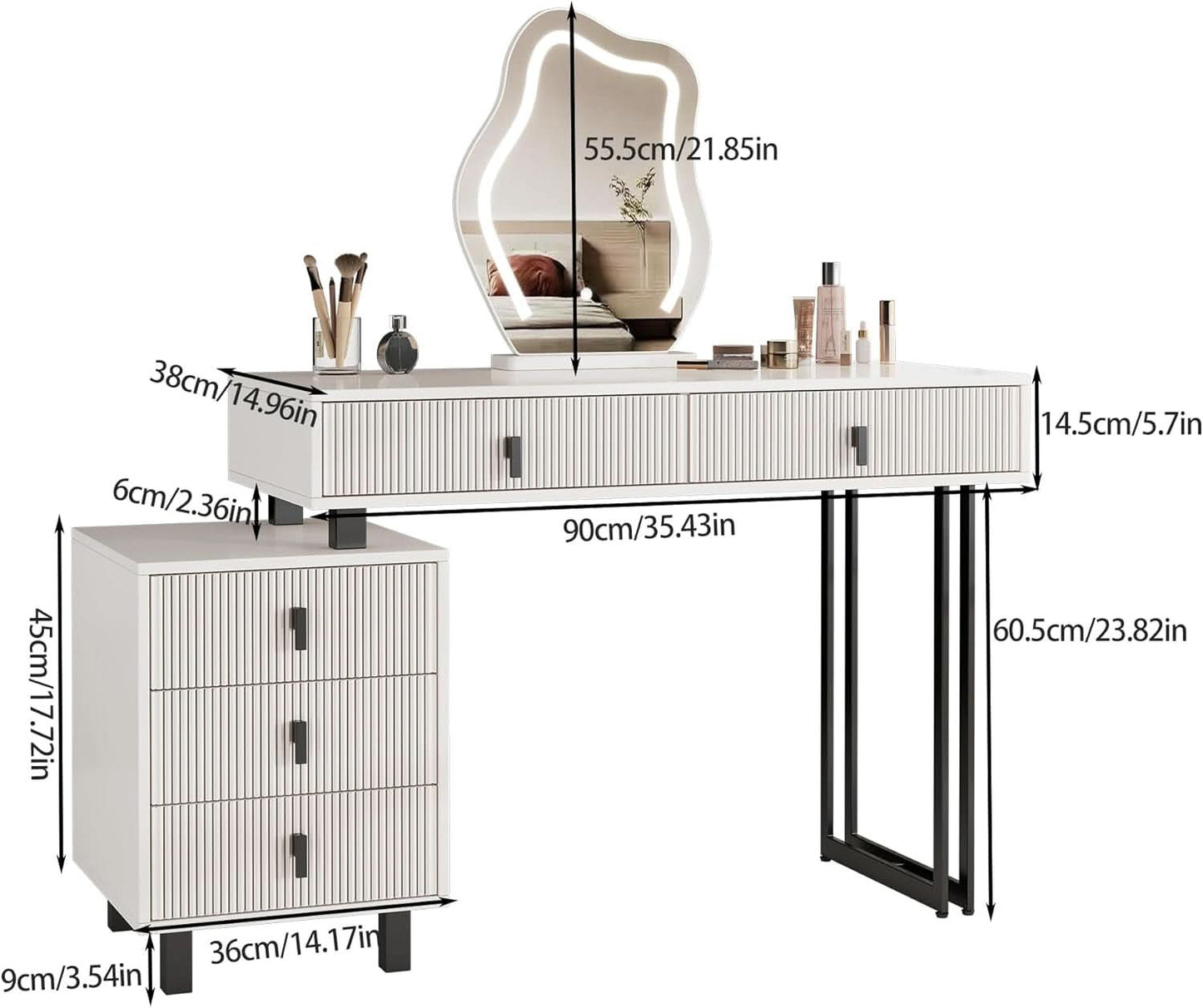Compact Vanity Desk With Illuminated Mirror Drawers