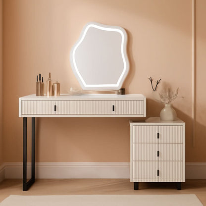 Compact Vanity Desk With Illuminated Mirror Drawers