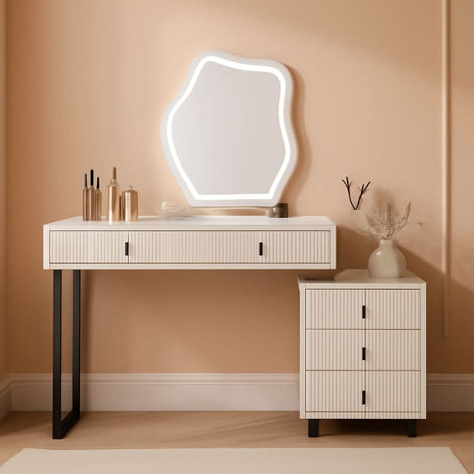 Compact Vanity Desk With Illuminated Mirror Drawers