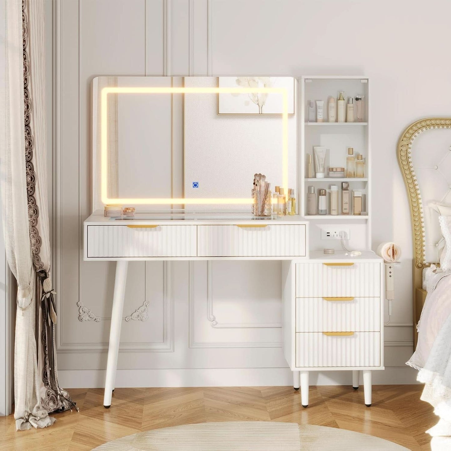 Forty Eight Inch Vanity Desk With Illuminated LED Mirror