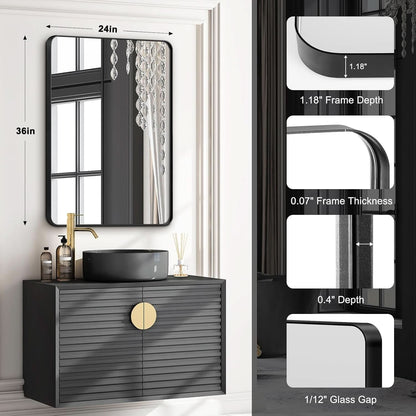 24x36 Matte Black Rectangular Mirrors Bathroom Vanity