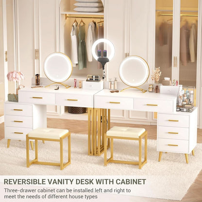 White Vanity Desk With Integrated Illuminated Mirror