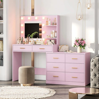 {{Pink Illuminated Vanity Desk With Premium LED  Mirror}} {{Product vendor}}