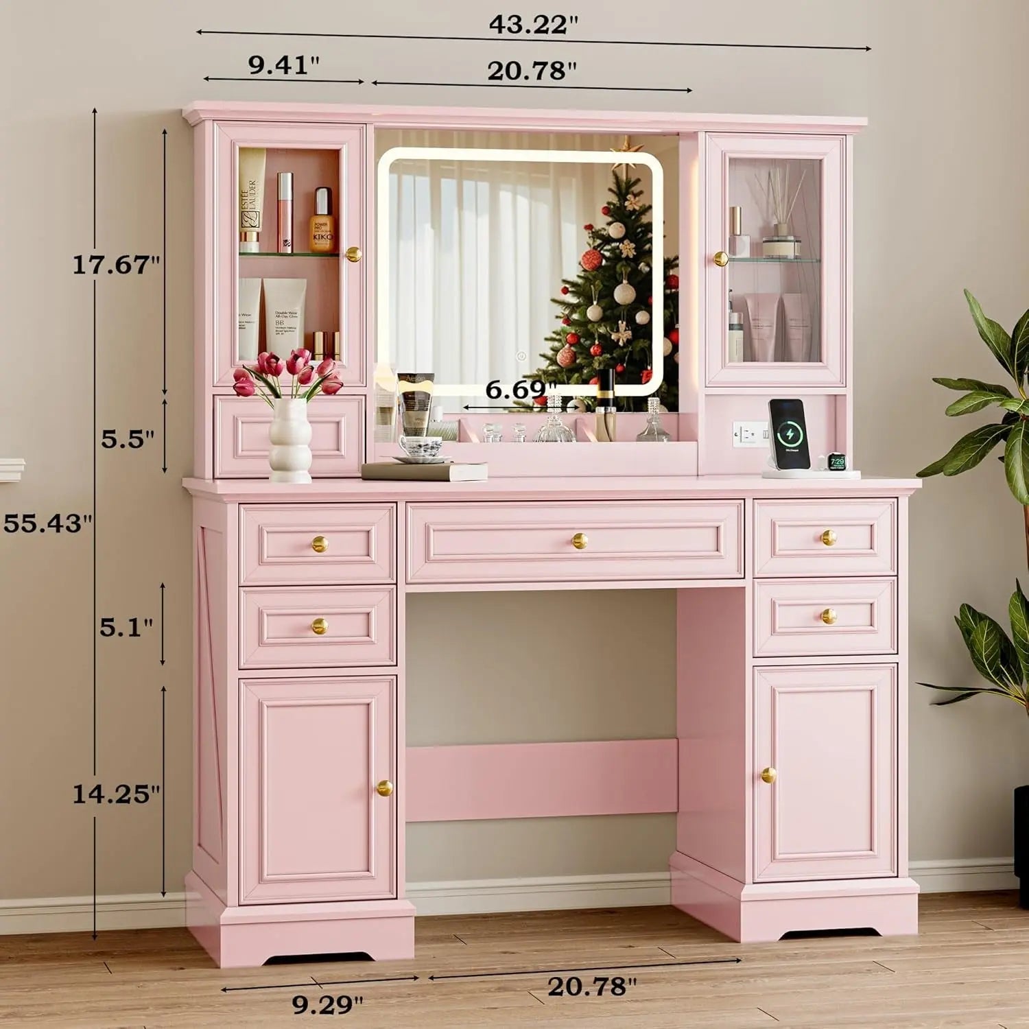 {{Pink Illuminated Vanity Desk With Premium LED  Mirror}} {{Product vendor}}