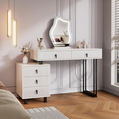 Compact Vanity Desk With Illuminated Mirror Drawers