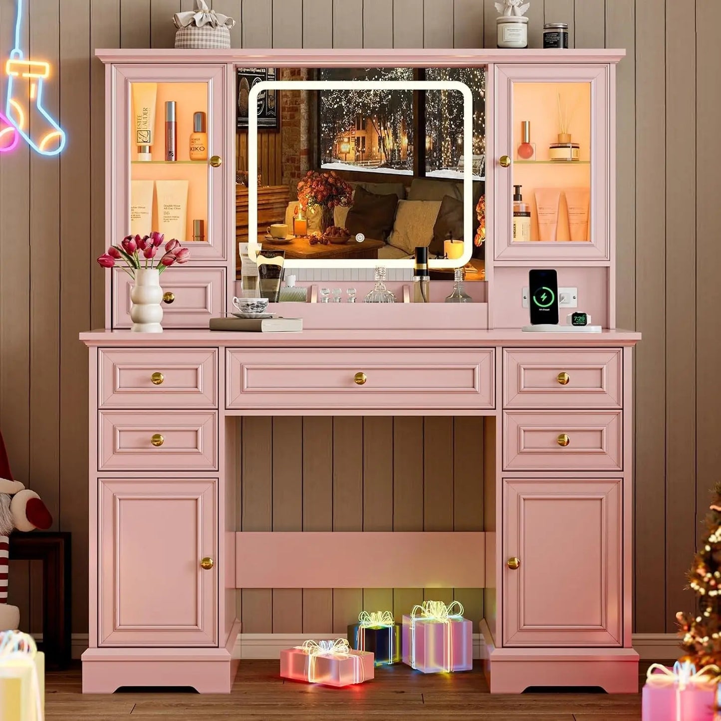 {{Pink Illuminated Vanity Desk With Premium LED  Mirror}} {{Product vendor}}