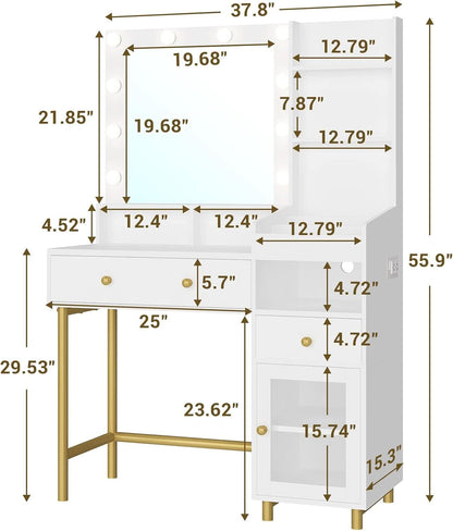 White Makeup Vanity Desk With Integrated Illumination