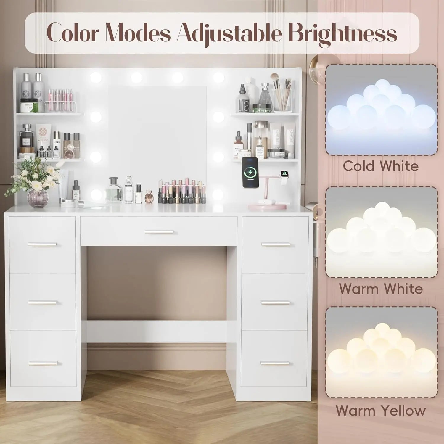 {{Pink Illuminated Vanity Desk With Premium LED  Mirror}} {{Product vendor}}