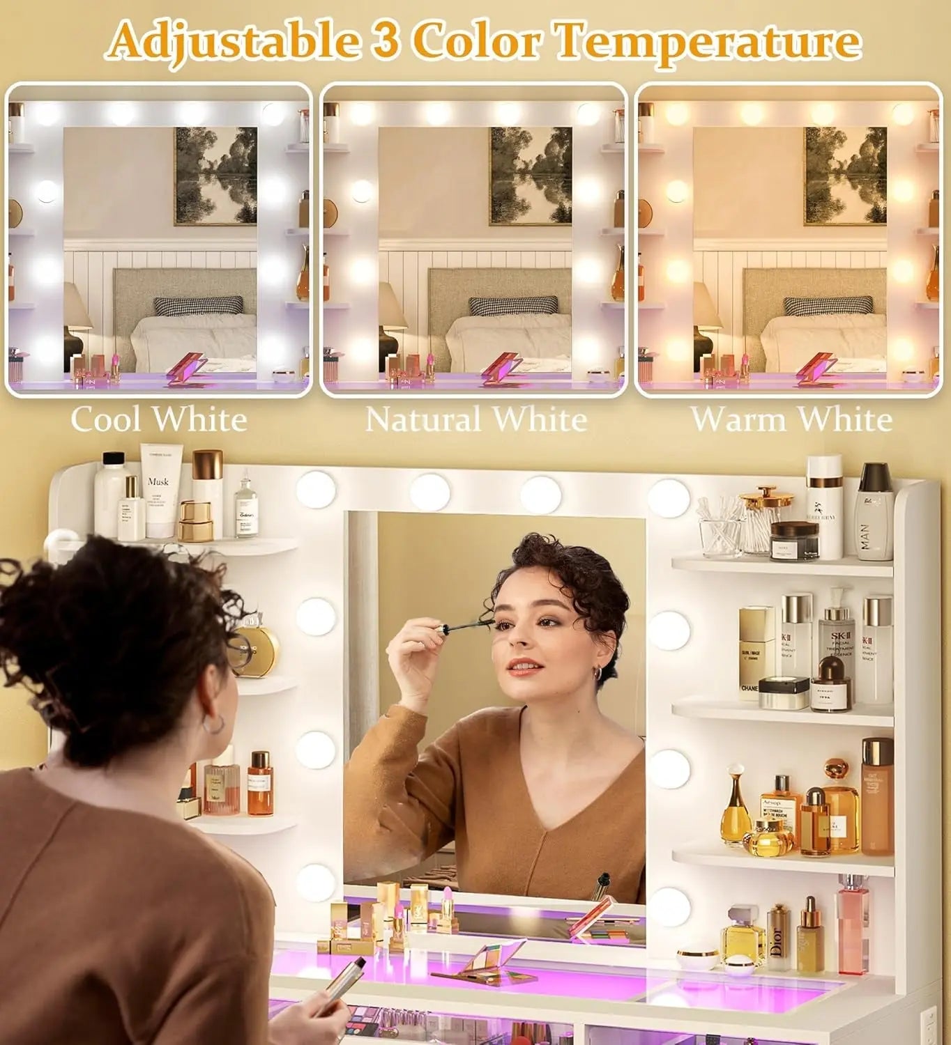 {{Pink Illuminated Vanity Desk With Premium LED  Mirror}} {{Product vendor}}