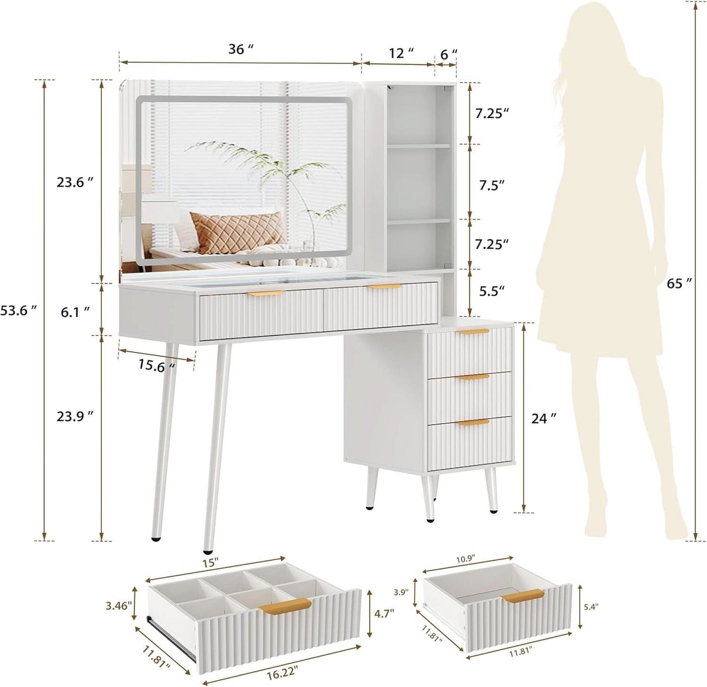Forty Eight Inch Vanity Desk With Illuminated LED Mirror