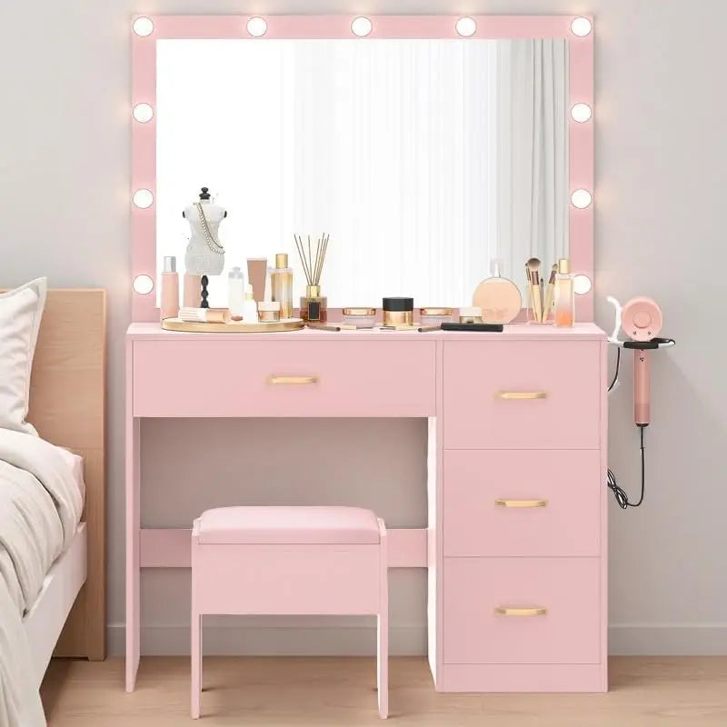 {{Pink Illuminated Vanity Desk With Premium LED  Mirror}} {{Product vendor}}