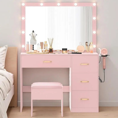 {{Pink Illuminated Vanity Desk With Premium LED  Mirror}} {{Product vendor}}