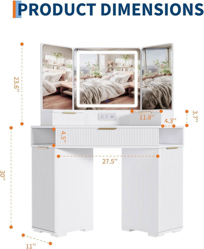 White Cornerpiece Vanity Desk With Illuminated Mirror