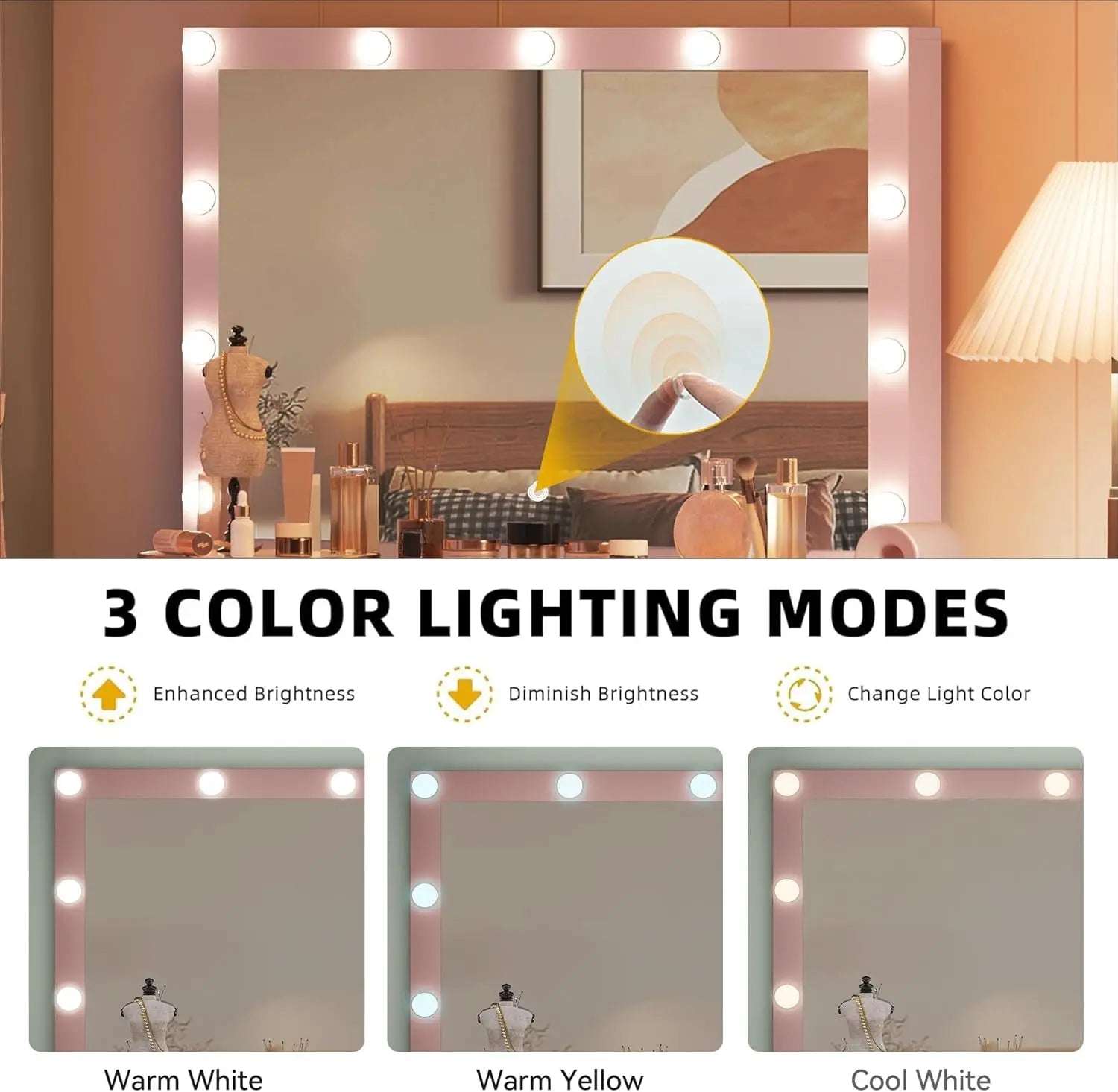 {{Pink Illuminated Vanity Desk With Premium LED  Mirror}} {{Product vendor}}