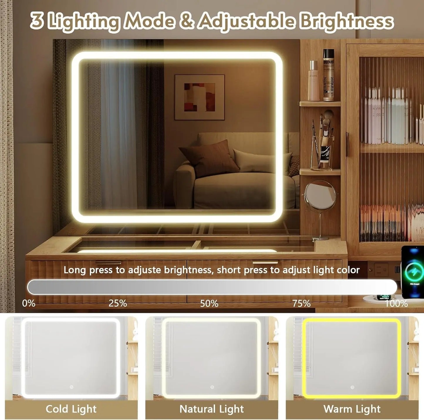 {{Pink Illuminated Vanity Desk With Premium LED  Mirror}} {{Product vendor}}