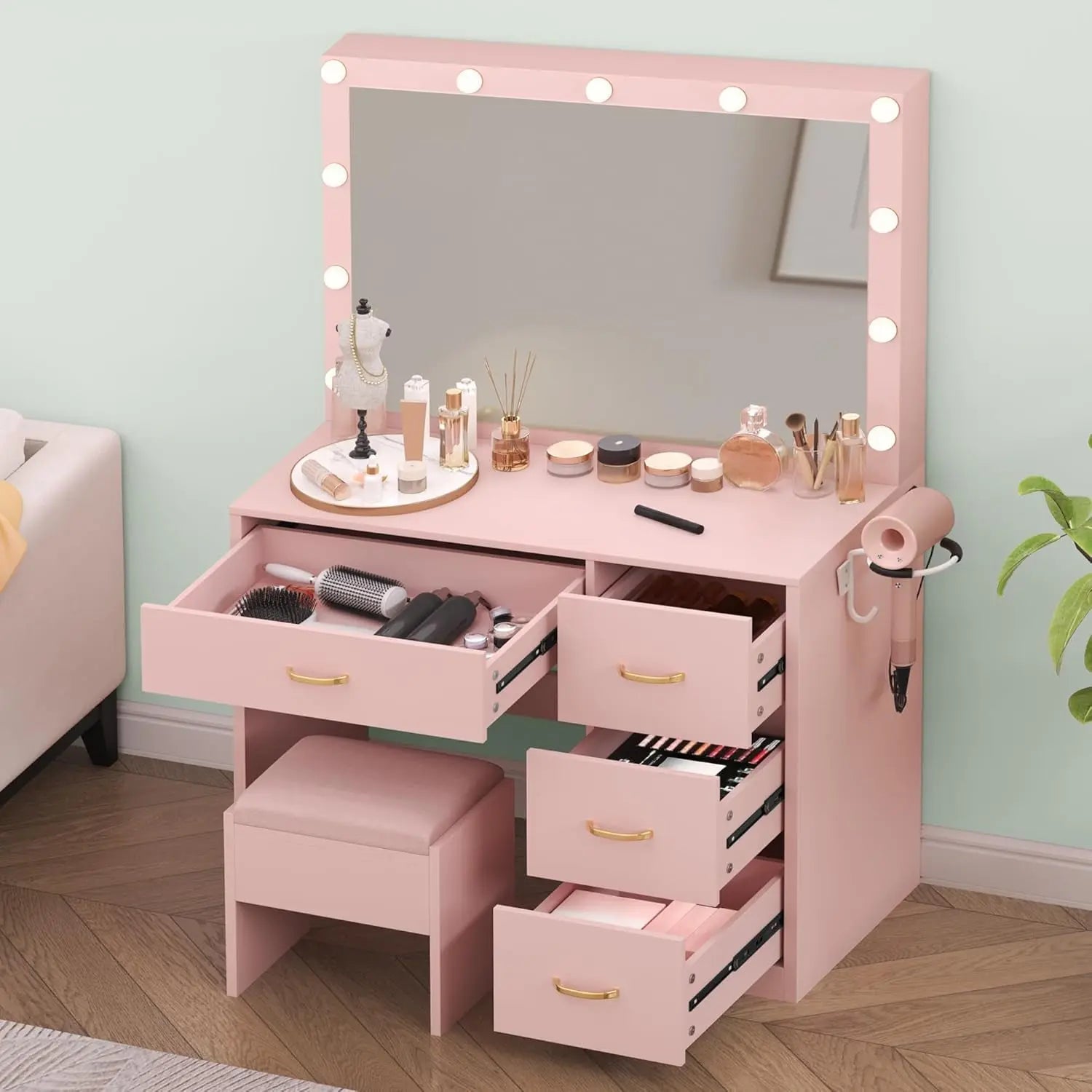 {{Pink Illuminated Vanity Desk With Premium LED  Mirror}} {{Product vendor}}