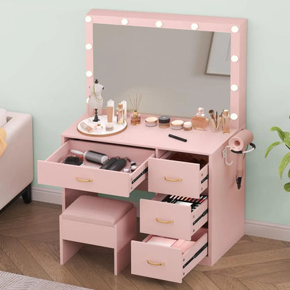 {{Pink Illuminated Vanity Desk With Premium LED  Mirror}} {{Product vendor}}