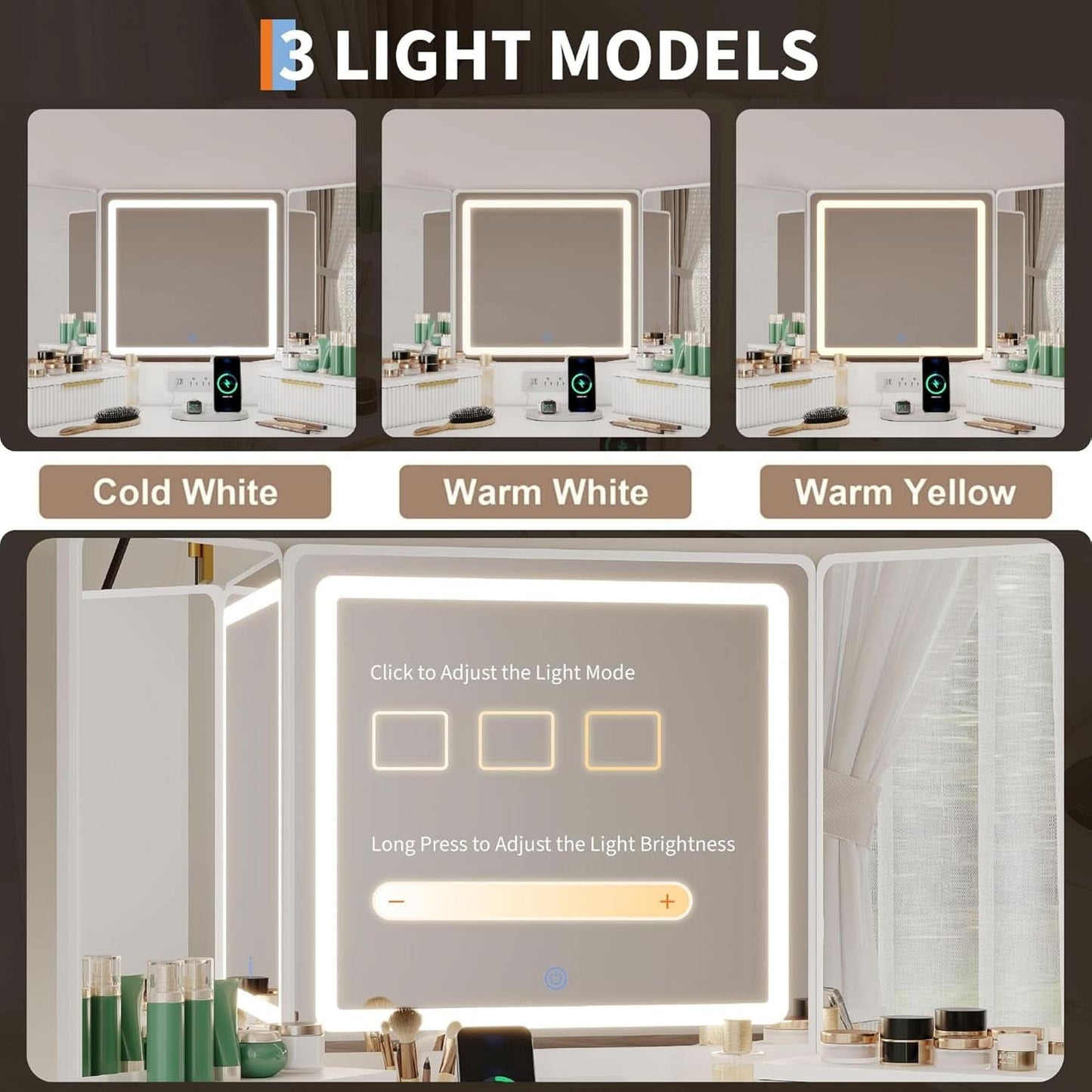 White Cornerpiece Vanity Desk With Illuminated Mirror