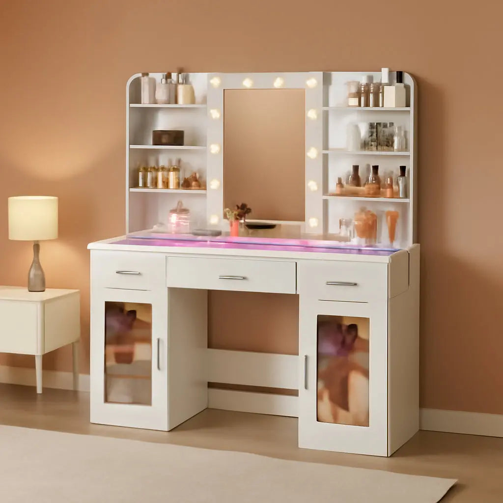 {{Pink Illuminated Vanity Desk With Premium LED  Mirror}} {{Product vendor}}