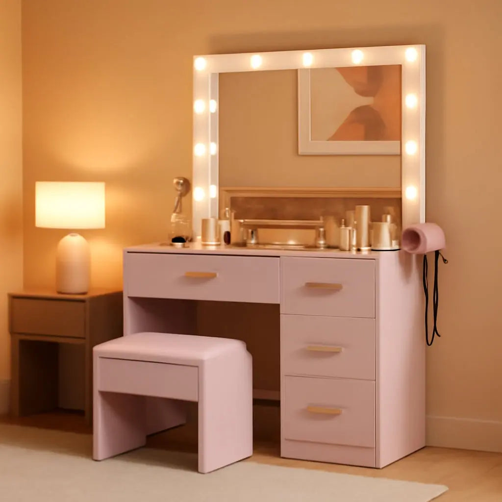 {{Pink Illuminated Vanity Desk With Premium LED  Mirror}} {{Product vendor}}