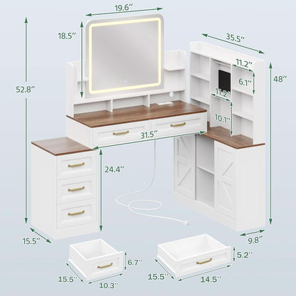 White Vanity Desk With Luxurious Illuminated Mirror
