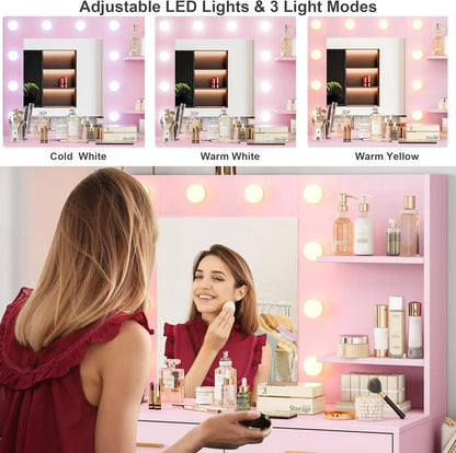 {{Pink Illuminated Vanity Desk With Premium LED  Mirror}} {{Product vendor}}