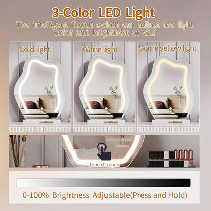 Compact Vanity Desk With Illuminated Mirror Drawers