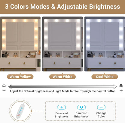 White Makeup Vanity Desk With Integrated Illumination