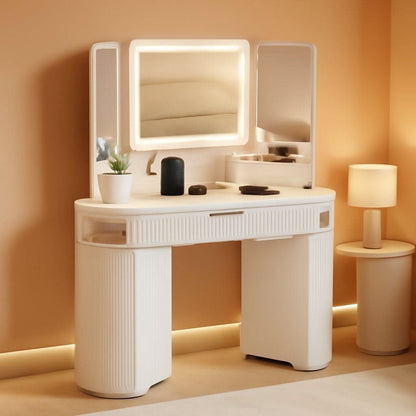 White Cornerpiece Vanity Desk With Illuminated Mirror