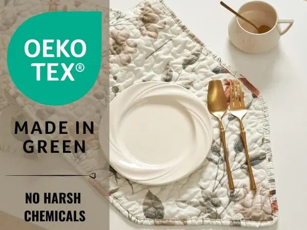 Reversible Dinner Table Runner – DaDalogy Enchanted Meadow Quilted Floral Microfiber Table Runner in Beige, Rose & Soft Olive Green DaDa Bedding Collection